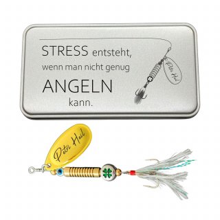 Anglergeschenk mit Gravur "Stress entsteht... Petri Heil"