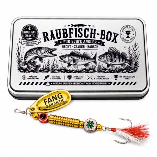 Raubfisch-Box mit Glücks-Spinner "Fang Garantie" & Lasergravur | Anglergeschenk