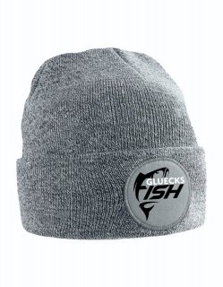Gluecksfish Winter Beanie – Warme Beechfield Mütze mit Logo Unisex 4 Farben grau